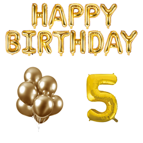 5 jaar Verjaardag Versiering Ballon Pakket Goud