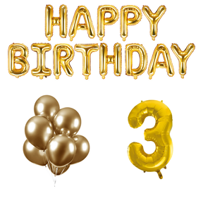 3 jaar Verjaardag Versiering Ballon Pakket Goud