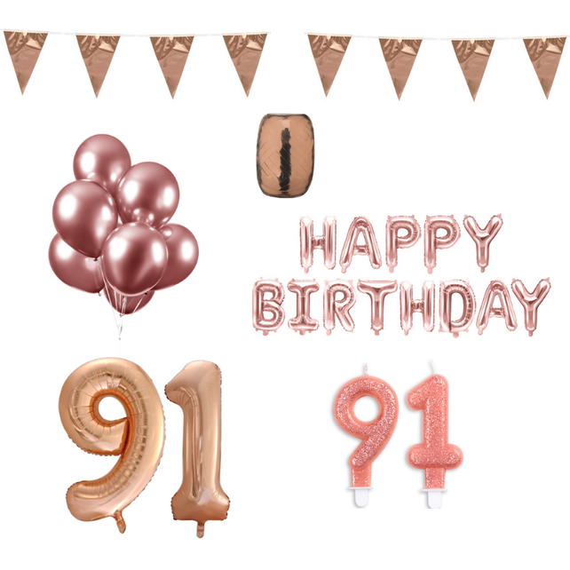 91 jaar Verjaardag Versiering Pakket Rosé Goud