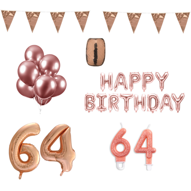64 jaar Verjaardag Versiering Pakket Rosé Goud