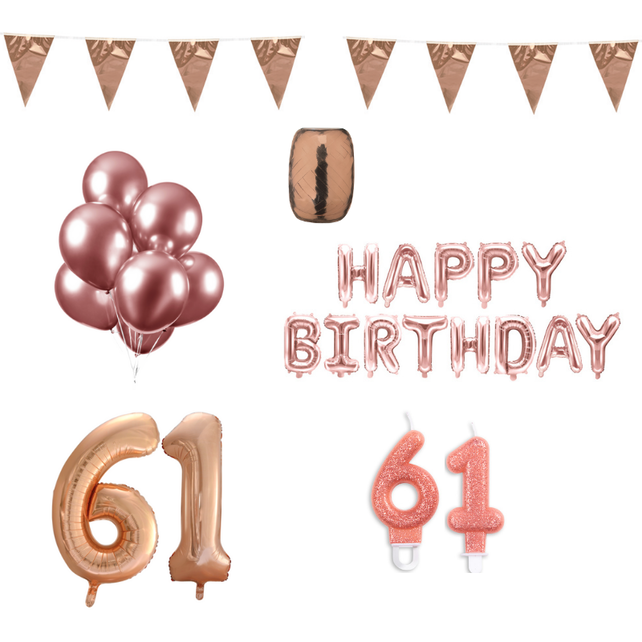 61 jaar Verjaardag Versiering Pakket Rosé Goud