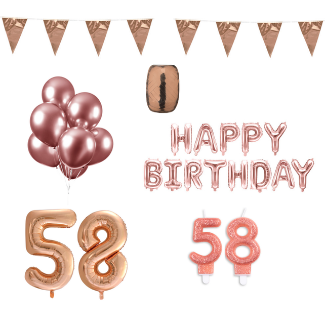 58 jaar Verjaardag Versiering Pakket Rosé Goud
