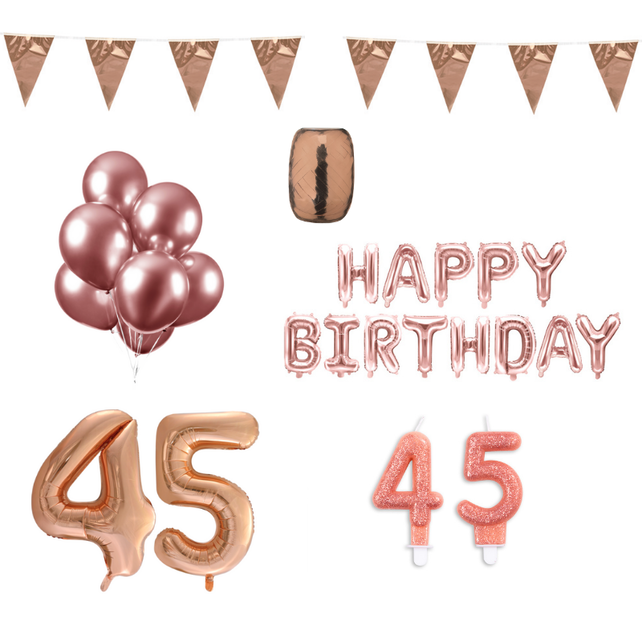 45 jaar Verjaardag Versiering Pakket Rosé Goud