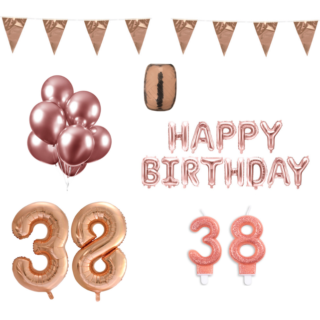 38 jaar Verjaardag Versiering Pakket Rosé Goud