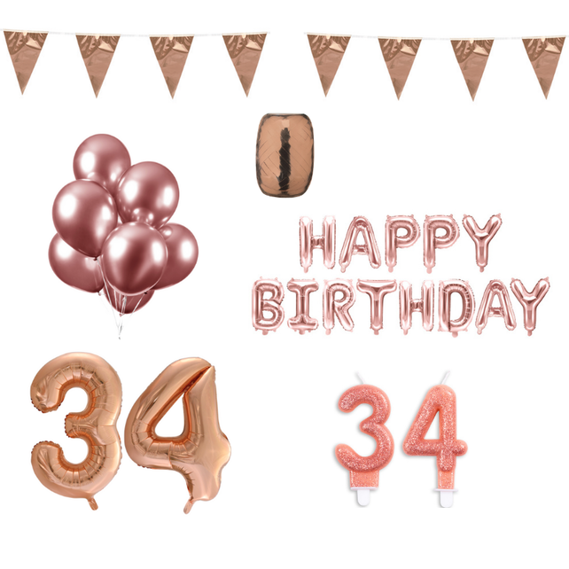 34 jaar Verjaardag Versiering Pakket Rosé Goud