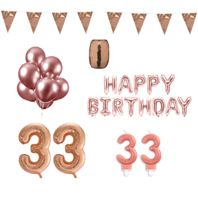 33 jaar Verjaardag Versiering Pakket Rosé Goud