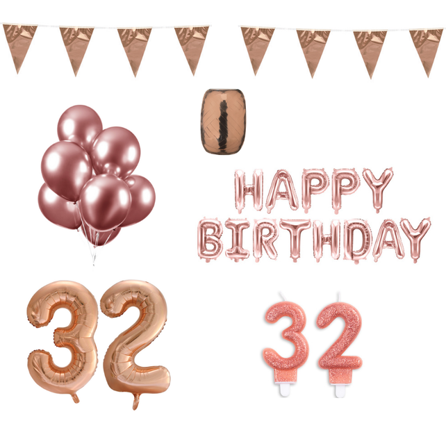 32 jaar Verjaardag Versiering Pakket Rosé Goud