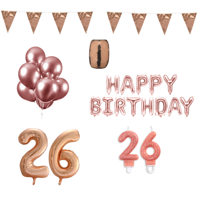 26 jaar Verjaardag Versiering Pakket Rosé Goud