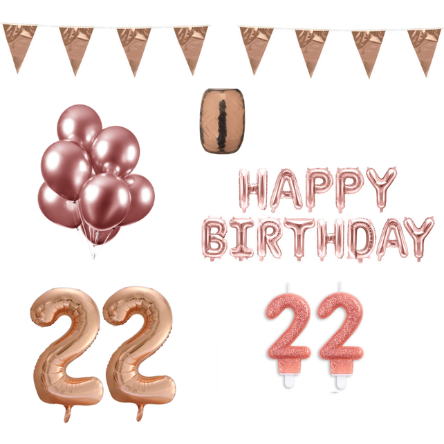 22 jaar Verjaardag Versiering Pakket Rosé Goud