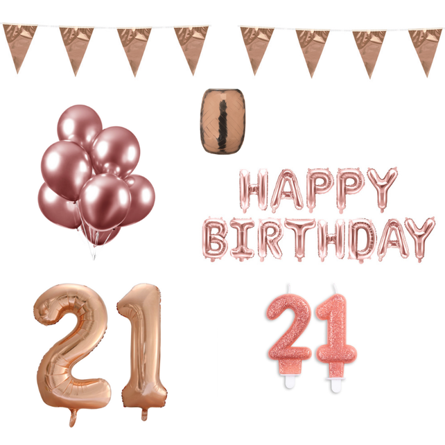 21 jaar Verjaardag Versiering Pakket Rosé Goud