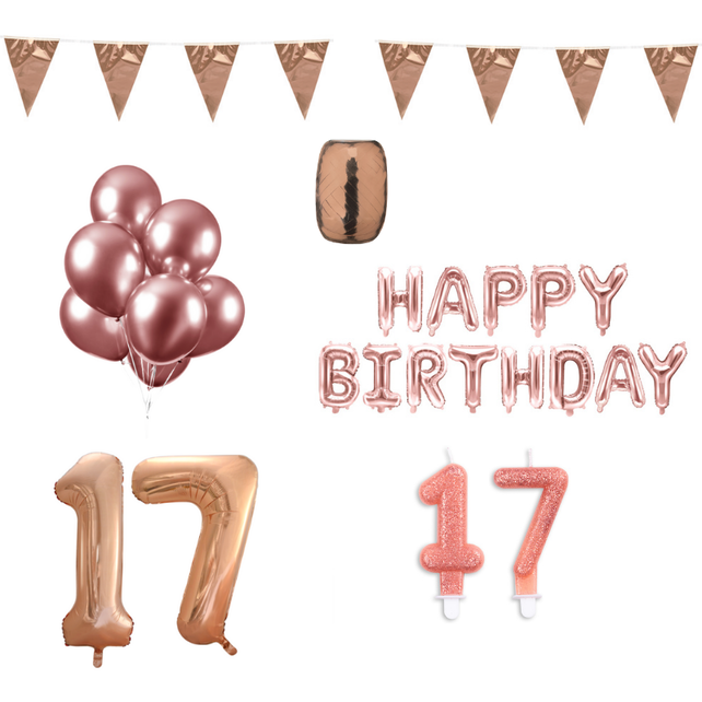 17 jaar Verjaardag Versiering Pakket Rosé Goud