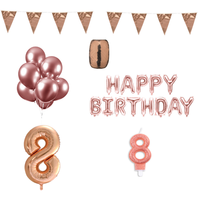 8 jaar Verjaardag Versiering Pakket Rosé Goud