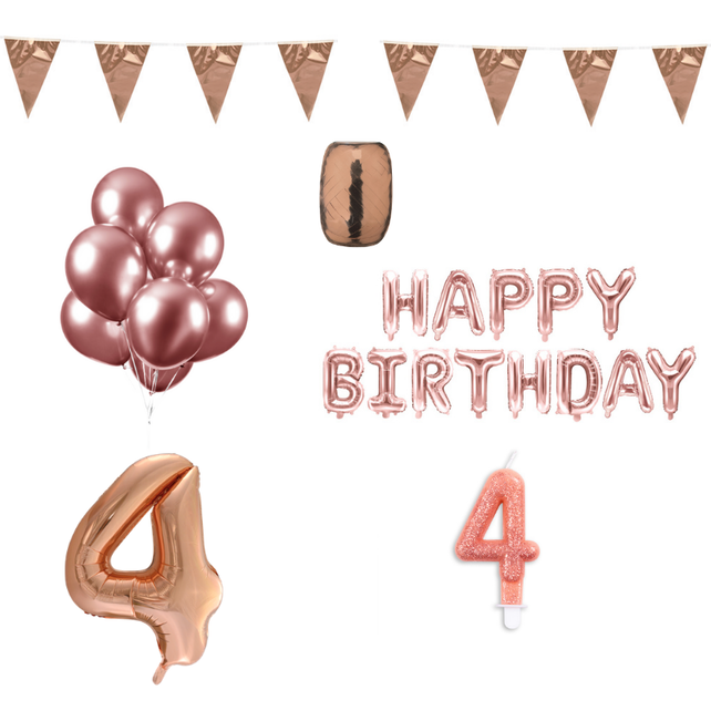 4 jaar Verjaardag Versiering Pakket Rosé Goud