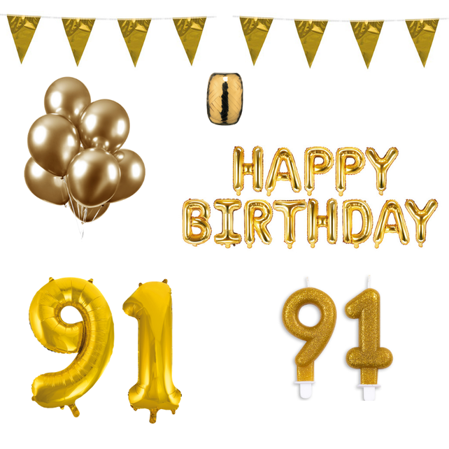 91 jaar Verjaardag Versiering Pakket Goud