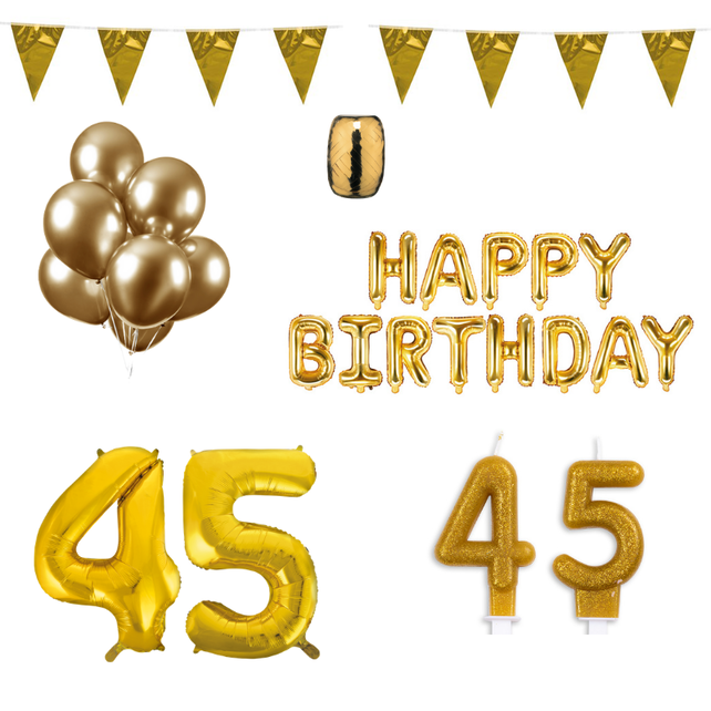 45 jaar Verjaardag Versiering Pakket Goud