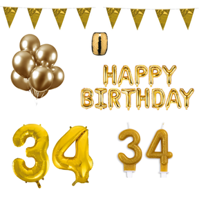 34 jaar Verjaardag Versiering Pakket Goud