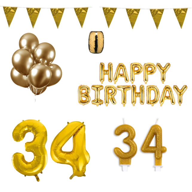 34 jaar Verjaardag Versiering Pakket Goud 34 jaar Verjaardag Versiering Pakket Goud