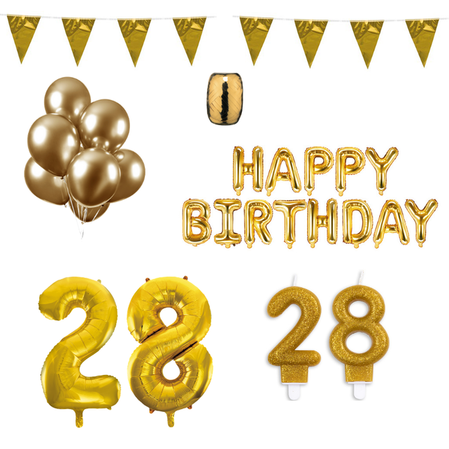 28 jaar Verjaardag Versiering Pakket Goud