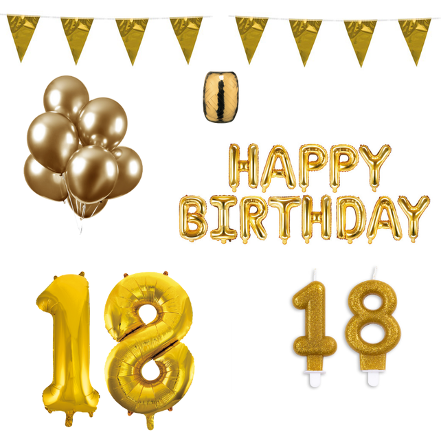 18 jaar Verjaardag Versiering Pakket Goud