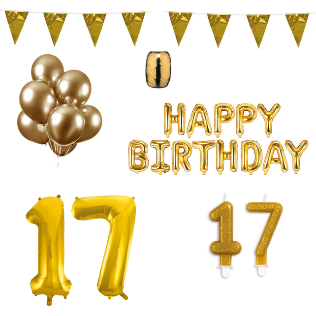 17 jaar Verjaardag Versiering Pakket Goud