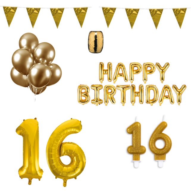 16 jaar Verjaardag Versiering Pakket Goud