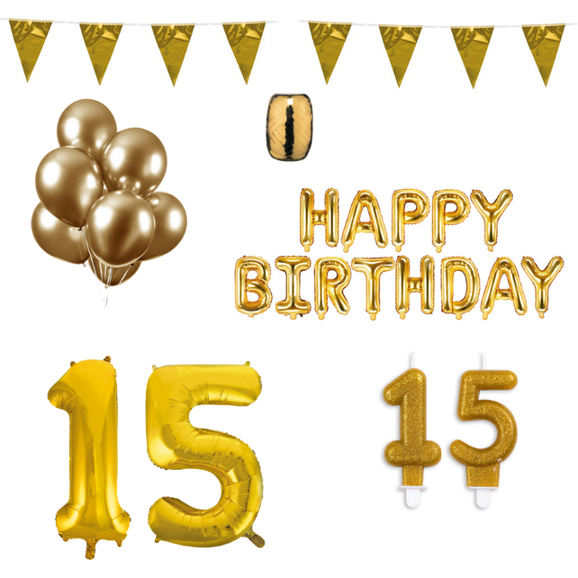 15 jaar Verjaardag Versiering Pakket Goud