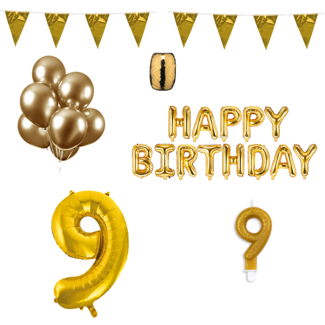 9 jaar Verjaardag Versiering Pakket Goud
