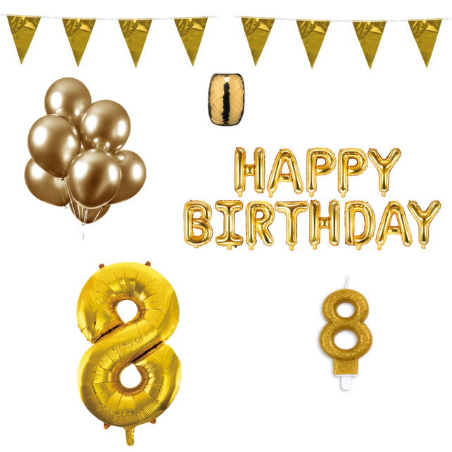 8 jaar Verjaardag Versiering Pakket Goud