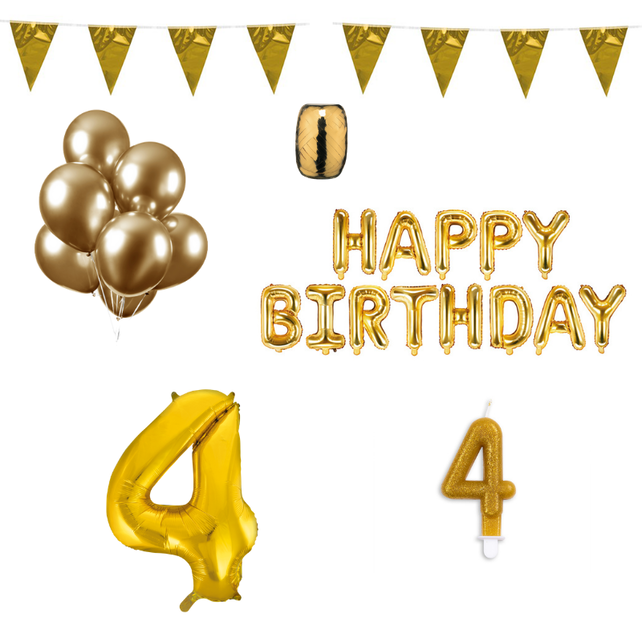 4 jaar Verjaardag Versiering Pakket Goud