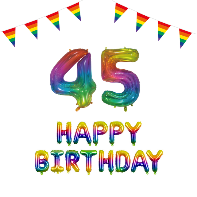 45 jaar Verjaardag Versiering Pakket Regenboog