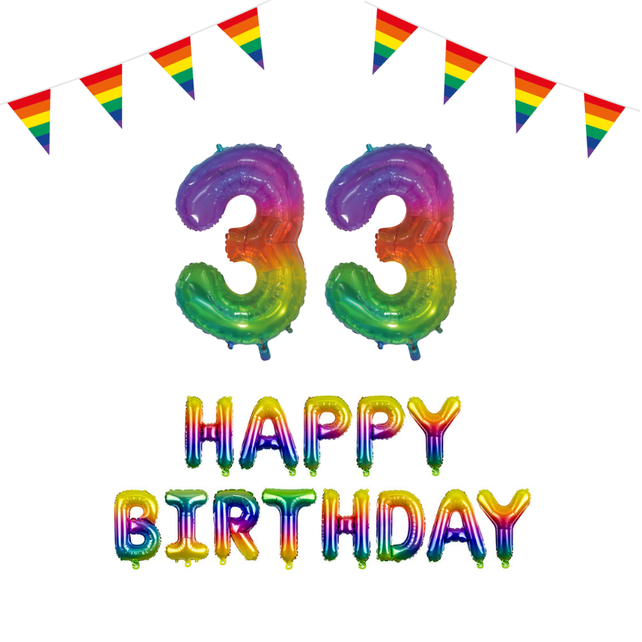33 jaar Verjaardag Versiering Pakket Regenboog