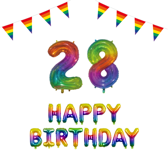 28 jaar Verjaardag Versiering Pakket Regenboog