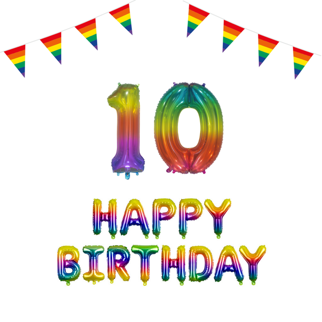 10 jaar Verjaardag Versiering Pakket Regenboog