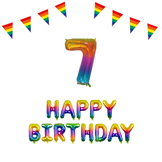 7 jaar Verjaardag Versiering Pakket Regenboog