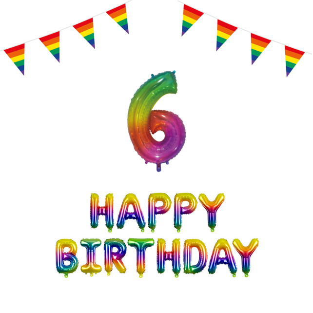 6 jaar Verjaardag Versiering Pakket Regenboog