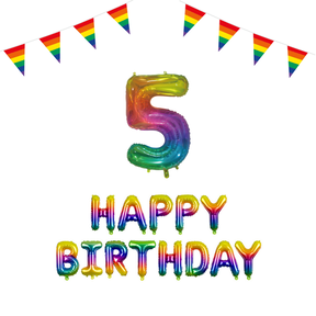 5 jaar Verjaardag Versiering Pakket Regenboog