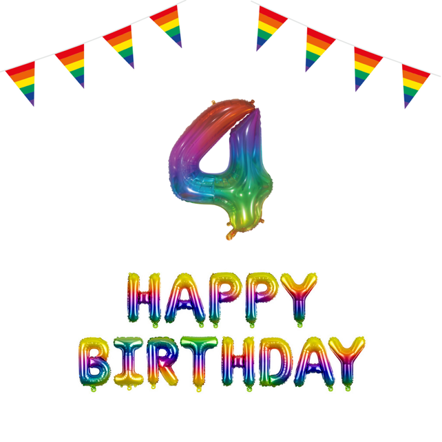 4 jaar Verjaardag Versiering Pakket Regenboog