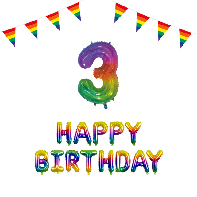 3 jaar Verjaardag Versiering Pakket Regenboog