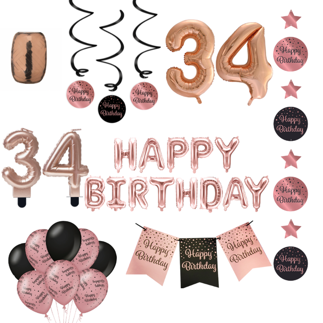 34 jaar Verjaardag Versiering Pakket Rose Gold