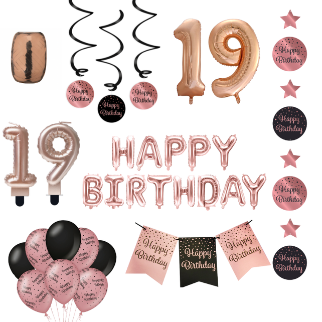 19 jaar Verjaardag Versiering Pakket Rose Gold