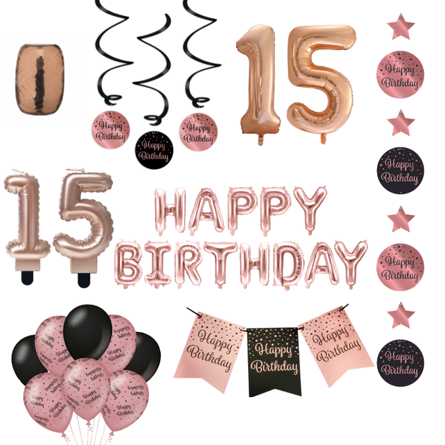 15 jaar Verjaardag Versiering Pakket Rose Gold