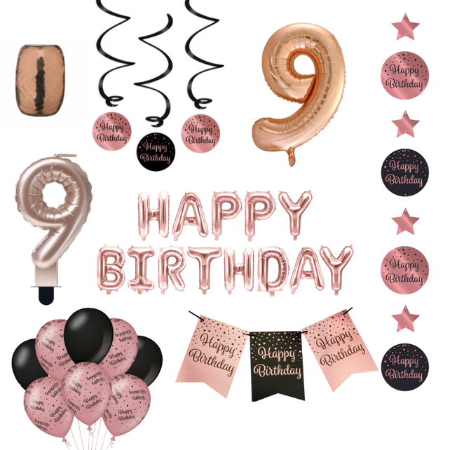 9 jaar Verjaardag Versiering Pakket Rose Gold
