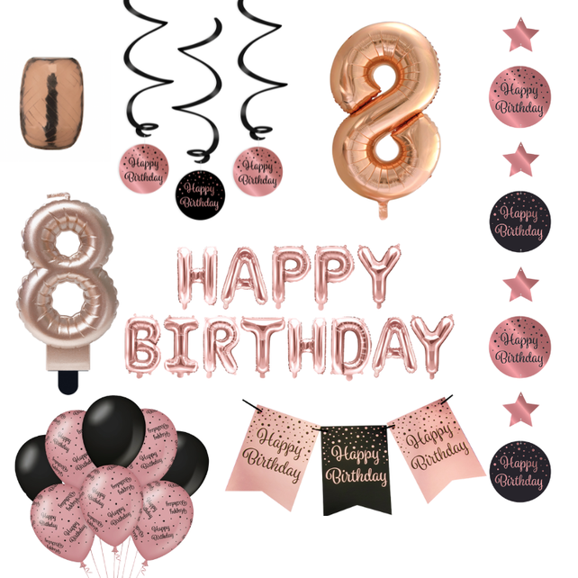8 jaar Verjaardag Versiering Pakket Rose Gold