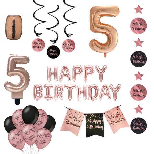 5 jaar Verjaardag Versiering Pakket Rose Gold