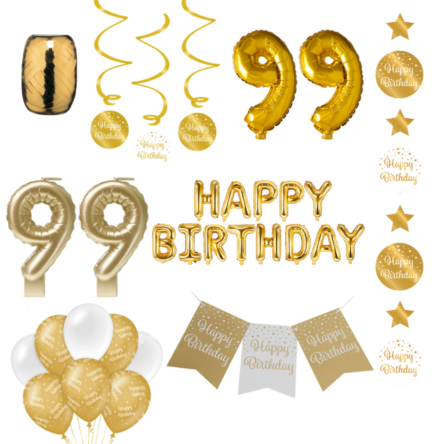 99 jaar Verjaardag Versiering Pakket Gold 99 jaar Verjaardag Versiering Pakket Gold