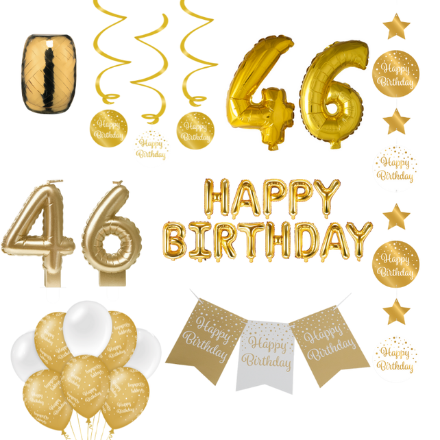 46 jaar Verjaardag Versiering Pakket Gold