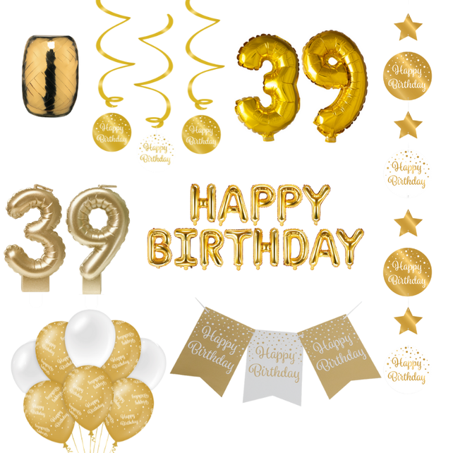 39 jaar Verjaardag Versiering Pakket Gold 39 jaar Verjaardag Versiering Pakket Gold
