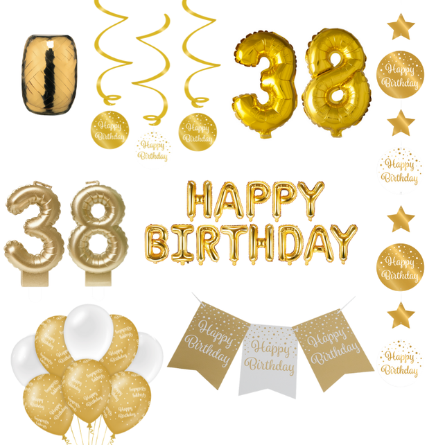 38 jaar Verjaardag Versiering Pakket Gold 38 jaar Verjaardag Versiering Pakket Gold