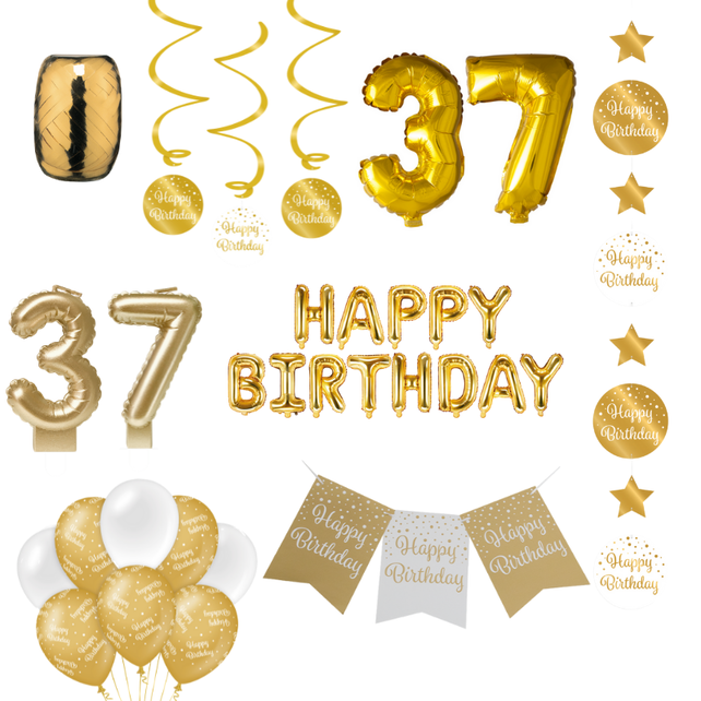 37 jaar Verjaardag Versiering Pakket Gold 37 jaar Verjaardag Versiering Pakket Gold