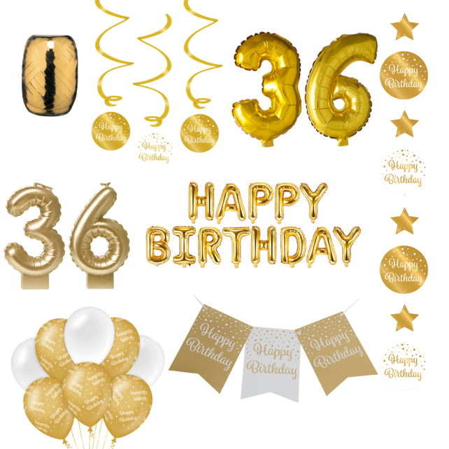 36 jaar Verjaardag Versiering Pakket Gold 36 jaar Verjaardag Versiering Pakket Gold